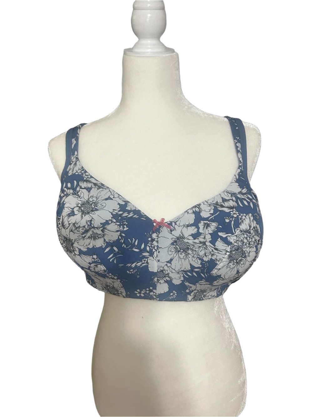 Cacique Blue Floral Full-Coverage Soft-Cup Bra with Pink Bow